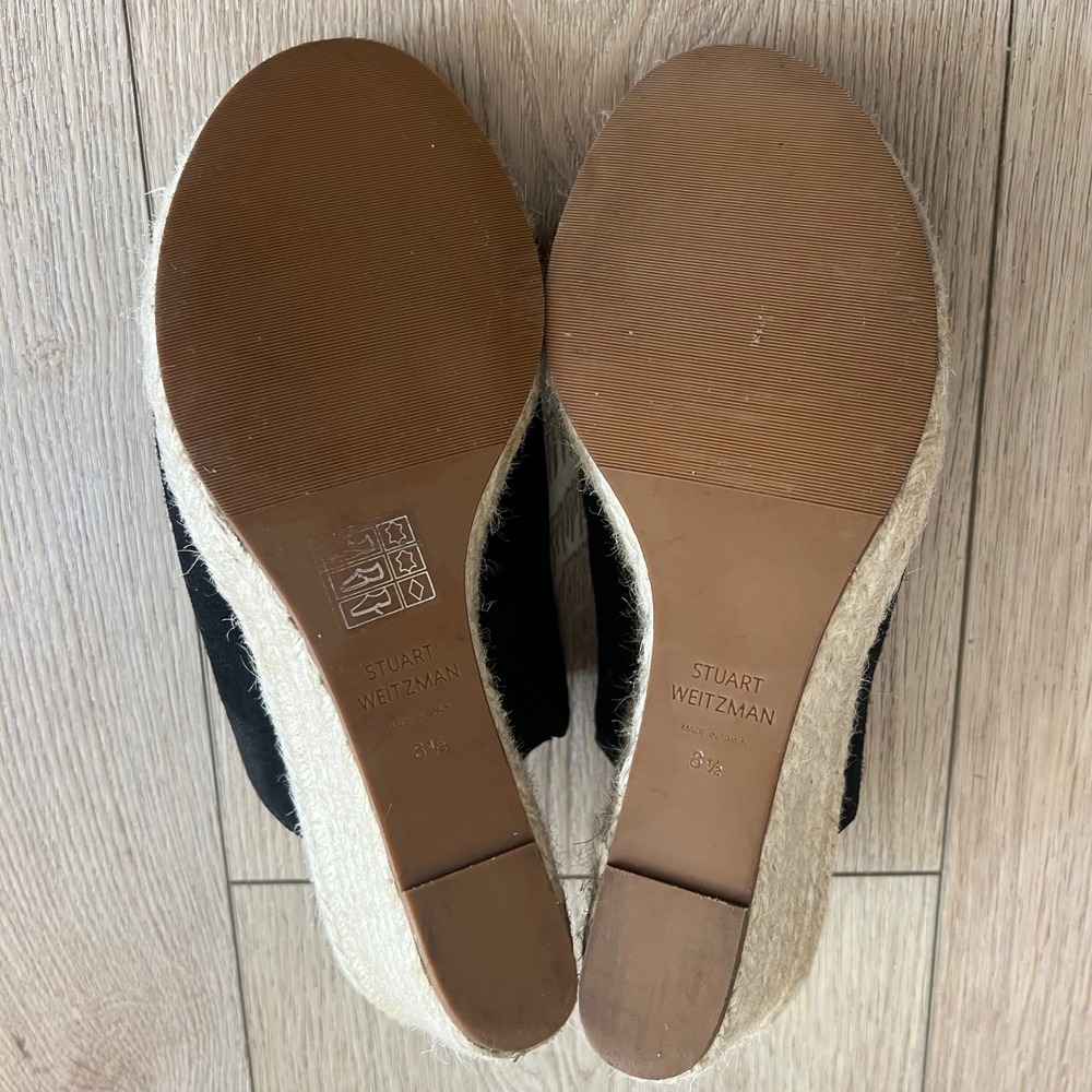 Stuart Weitzman Suede Espadrille Wedge Mules Open Toe Sandals. Black. Womens 8.5 - Picture 7 of 10